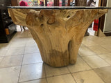 5 Foot wide Tree root table natural wood with thick glass top